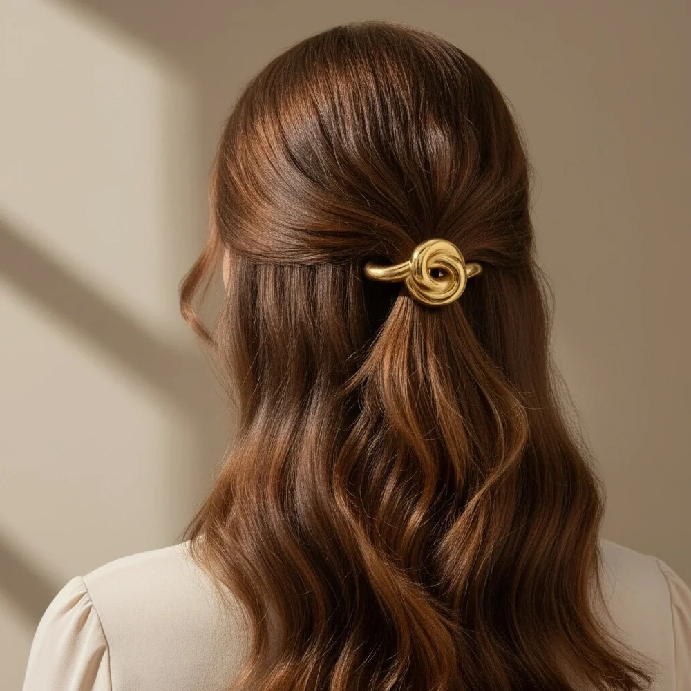 18K Gold Plated Stainless Steel Spiral Rose Knot Hair Tie Ponytail Cuff